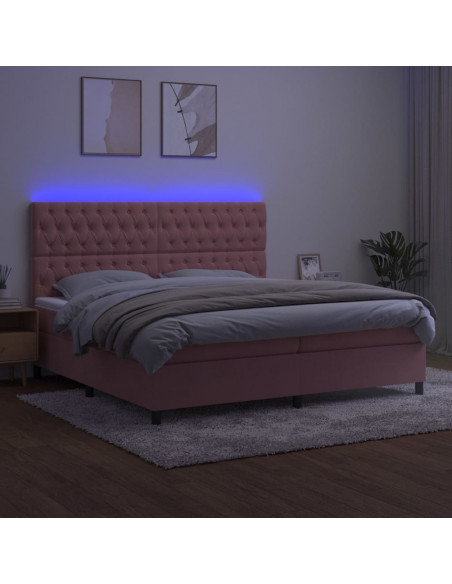 Letto a Molle con Materasso e LED Rosa 200x200 cm in Velluto