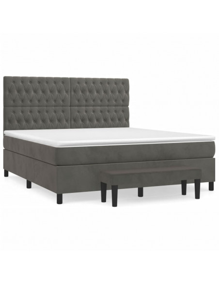 Giroletto a Molle con Materasso Grigio Scuro 180x200 cm Velluto