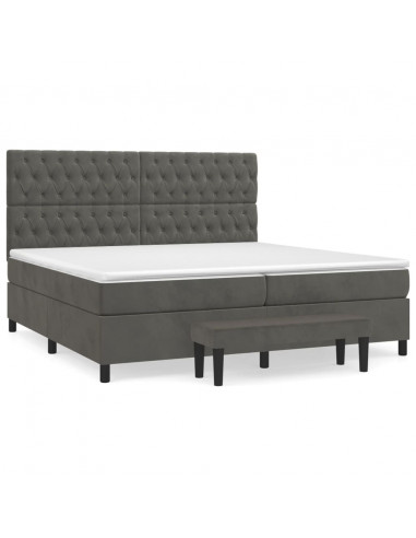 Giroletto a Molle con Materasso Grigio Scuro 200x200 cm Velluto