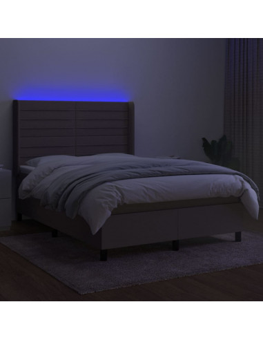 Letto a Molle con Materasso e LED Tortora 140x190 cm in Tessuto
