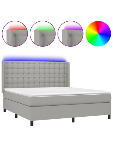 Letto a Molle Materasso e LED Grigio Chiaro 180x200 cm Tessuto