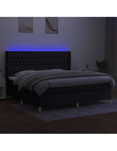 Letto a Molle Materasso e LED Nero 200x200cm in Tessuto