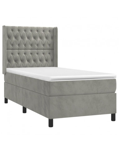 Letto a Molle Materasso e LED Grigio Chiaro 90x190 cm Velluto