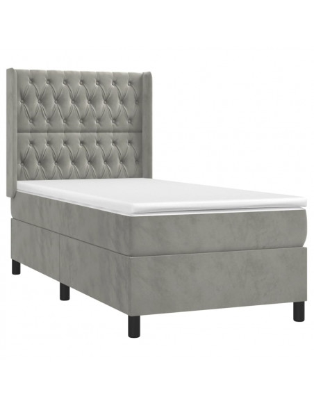 Letto a Molle Materasso e LED Grigio Chiaro 90x190 cm Velluto
