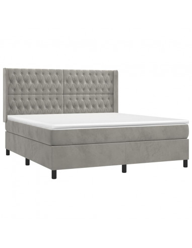 Letto a Molle Materasso e LED Grigio Chiaro 180x200 cm Velluto