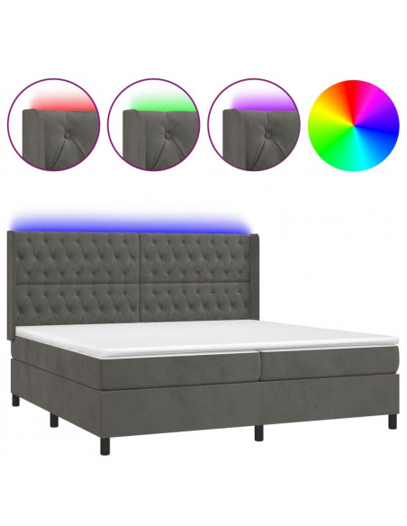 Letto a Molle con Materasso e LED Grigio Scuro 200x200 cm