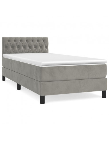 Giroletto a Molle con Materasso Grigio Chiaro 90x190 cm Velluto