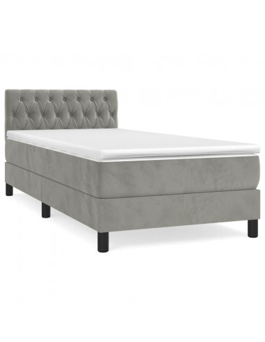 Giroletto a Molle con Materasso Grigio Chiaro 90x200 cm Velluto