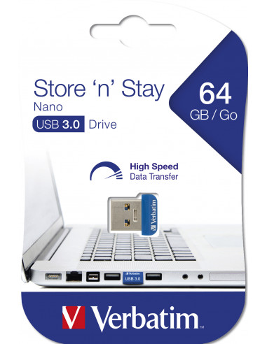 Verbatim Store 'n' Stay NANO - Memoria USB 3.0 da 64 GB - Blu