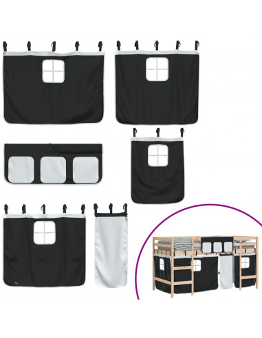 Letto a Soppalco con Tende Bambini Bianco e Nero 90x200 cm Pino