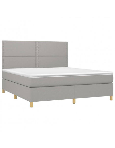 Letto a Molle Materasso e LED Grigio Chiaro 160x200 cm Tessuto
