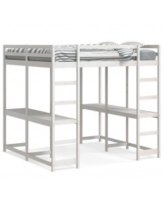 Letto Soppalco Scrivania e Scala Bianco 180x200cm Massello Pino 2