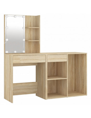 Toeletta LED con Armadietto in Legno Multistrato Rovere Sonoma