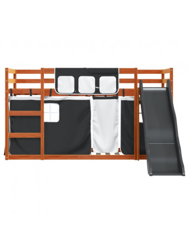 Letto a Castello con Scivolo e Tende Bianco e Nero 90x200 cm