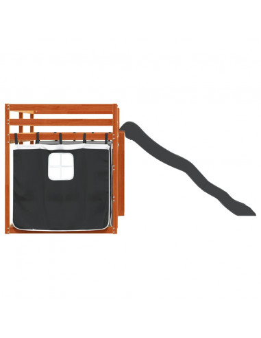 Letto a Castello con Scivolo e Tende Bianco e Nero 90x200 cm