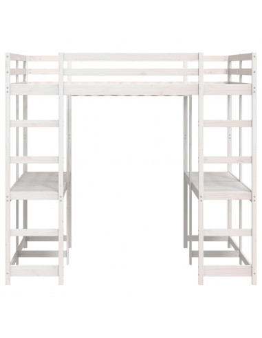 Letto Soppalco Scrivania e Scala Bianco 180x200cm Massello Pino