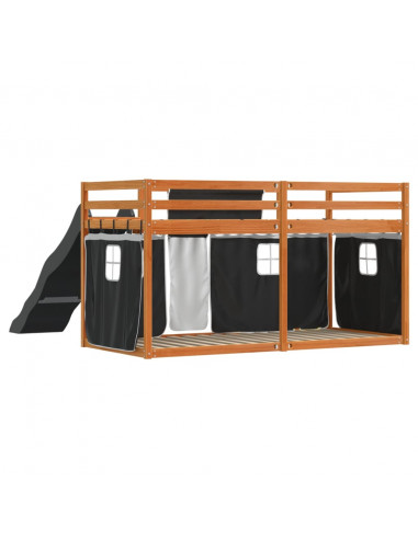 Letto a Castello con Scivolo e Tende Bianco e Nero 90x200 cm