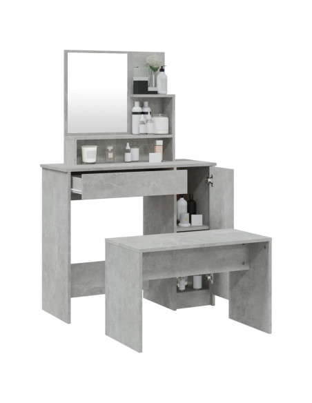 Set Tavolo da Toeletta Grigio Cemento 86,5x35x136 cm