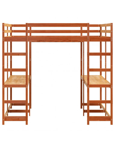 Letto Soppalco Scrivania e Scala Marrone Cera 160x200cm Pino