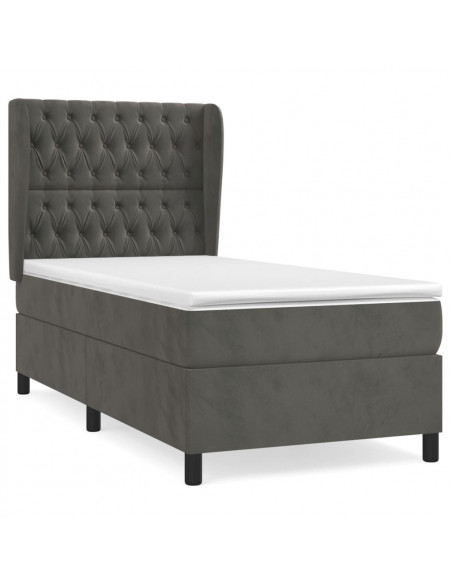 Giroletto a Molle con Materasso Grigio Scuro 90x190 cm Velluto