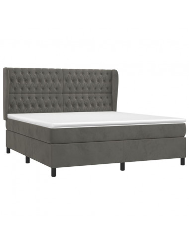 Giroletto a Molle con Materasso Grigio Scuro 180x200 cm Velluto