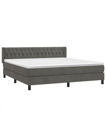 Giroletto a Molle con Materasso Grigio Scuro 180x200 cm Velluto