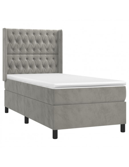 Giroletto a Molle con Materasso Grigio Chiaro 90x190 cm Velluto