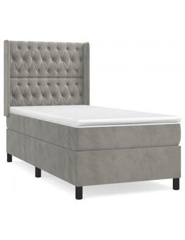 Giroletto a Molle con Materasso Grigio Chiaro 90x200 cm Velluto