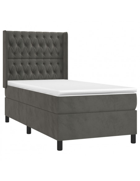 Giroletto a Molle con Materasso Grigio Scuro 90x200 cm Velluto