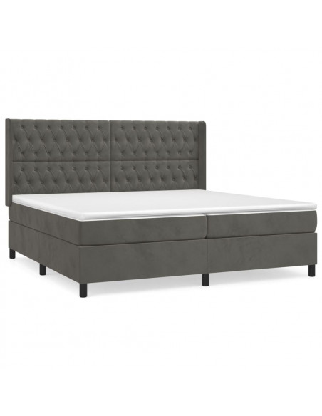 Giroletto a Molle con Materasso Grigio Scuro 200x200 cm Velluto