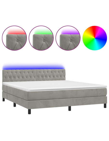 Letto a Molle Materasso e LED Grigio Chiaro 180x200 cm Velluto