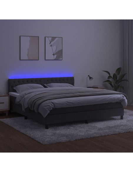 Letto a Molle con Materasso e LED Grigio Scuro 180x200 cm