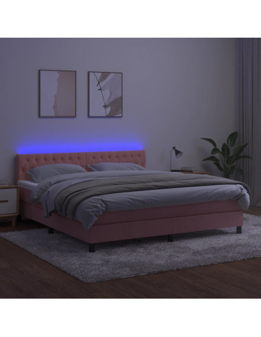 Letto a Molle con Materasso e LED Rosa 180x200 cm in Velluto