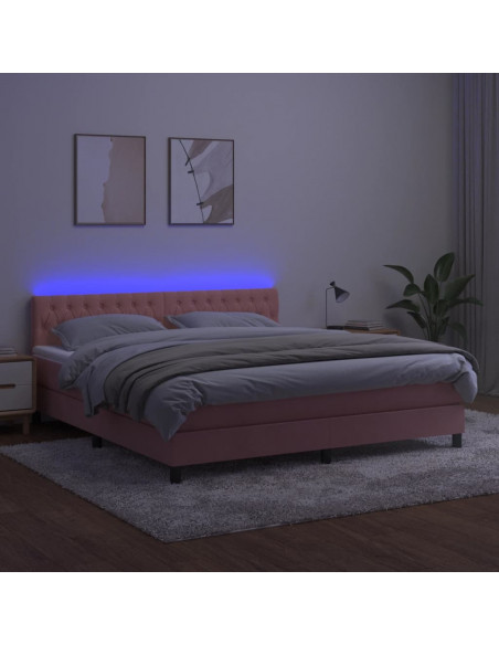 Letto a Molle con Materasso e LED Rosa 180x200 cm in Velluto