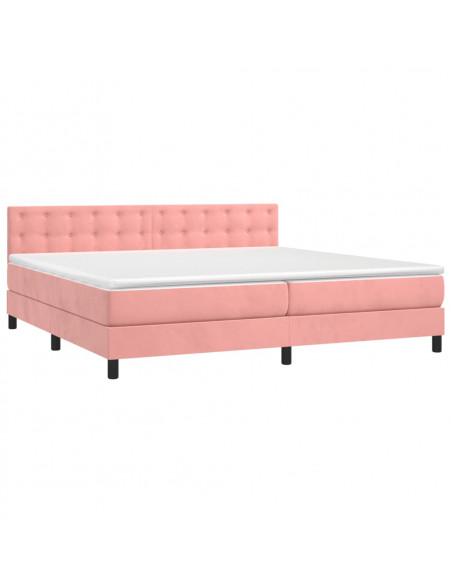 Letto a Molle con Materasso e LED Rosa 200x200 cm in Velluto
