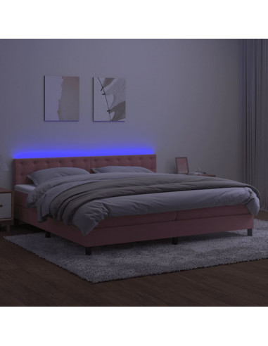 Letto a Molle con Materasso e LED Rosa 200x200 cm in Velluto