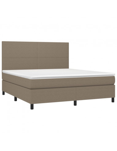 Letto a Molle con Materasso e LED Tortora 160x200 cm in Tessuto