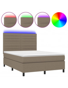 Letto a Molle con Materasso e LED Tortora 140x190 cm in Tessuto 2