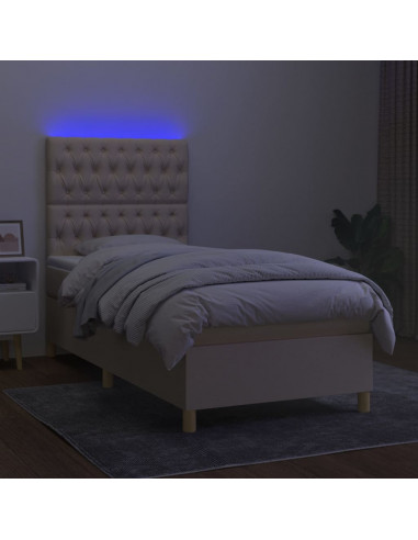 Letto a Molle con Materasso e LED Crema 90x190 cm in Tessuto