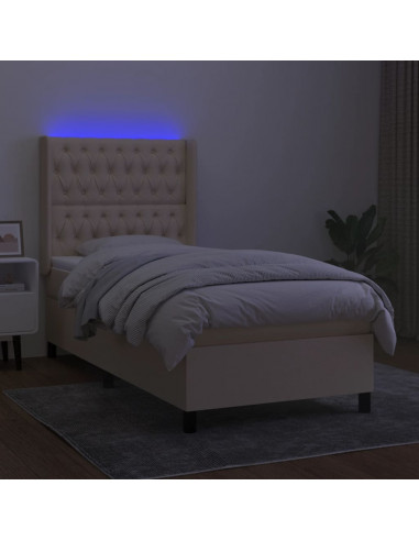 Letto a Molle con Materasso e LED Crema 90x190 cm in Tessuto