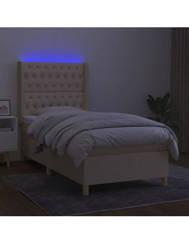 Letto a Molle con Materasso e LED Crema 90x190 cm in Tessuto