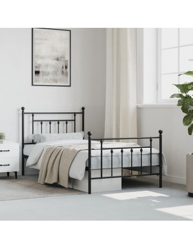 Giroletto con Testiera e Pediera Metallo Nero 100x190 cm