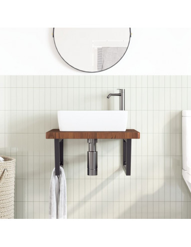 Ripiano a Parete per Lavabo in Acciaio e Massello di Rovere