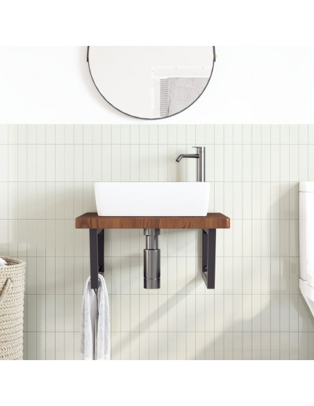Ripiano a Parete per Lavabo in Acciaio e Massello di Rovere