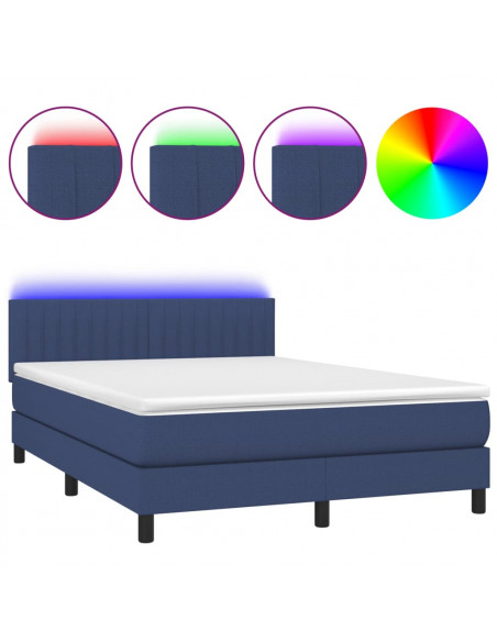 Letto a Molle con Materasso e LED Blu 140x200 cm in Tessuto