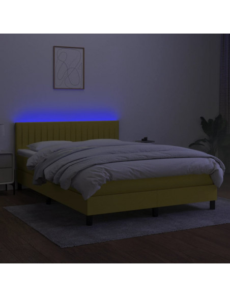 Letto a Molle con Materasso e LED Blu 140x200 cm in Tessuto
