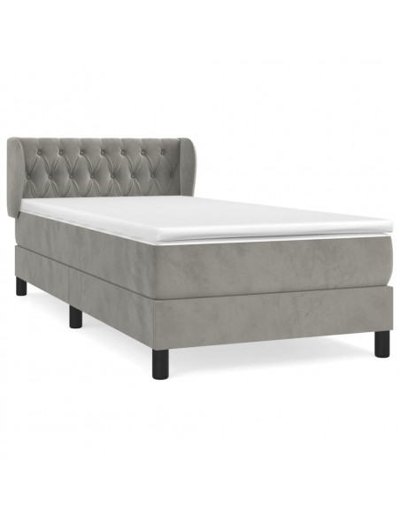 Giroletto a Molle con Materasso Grigio Chiaro 100x200cm Velluto