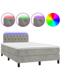 Letto a Molle Materasso e LED Grigio Chiaro 120x200 cm Velluto 2