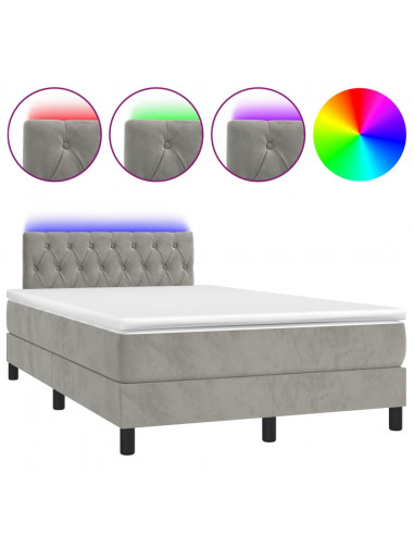 Letto a Molle Materasso e LED Grigio Chiaro 120x200 cm Velluto