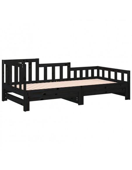 Dormeuse Estraibile Nera 2x(90x190) cm Legno Massello di Pino